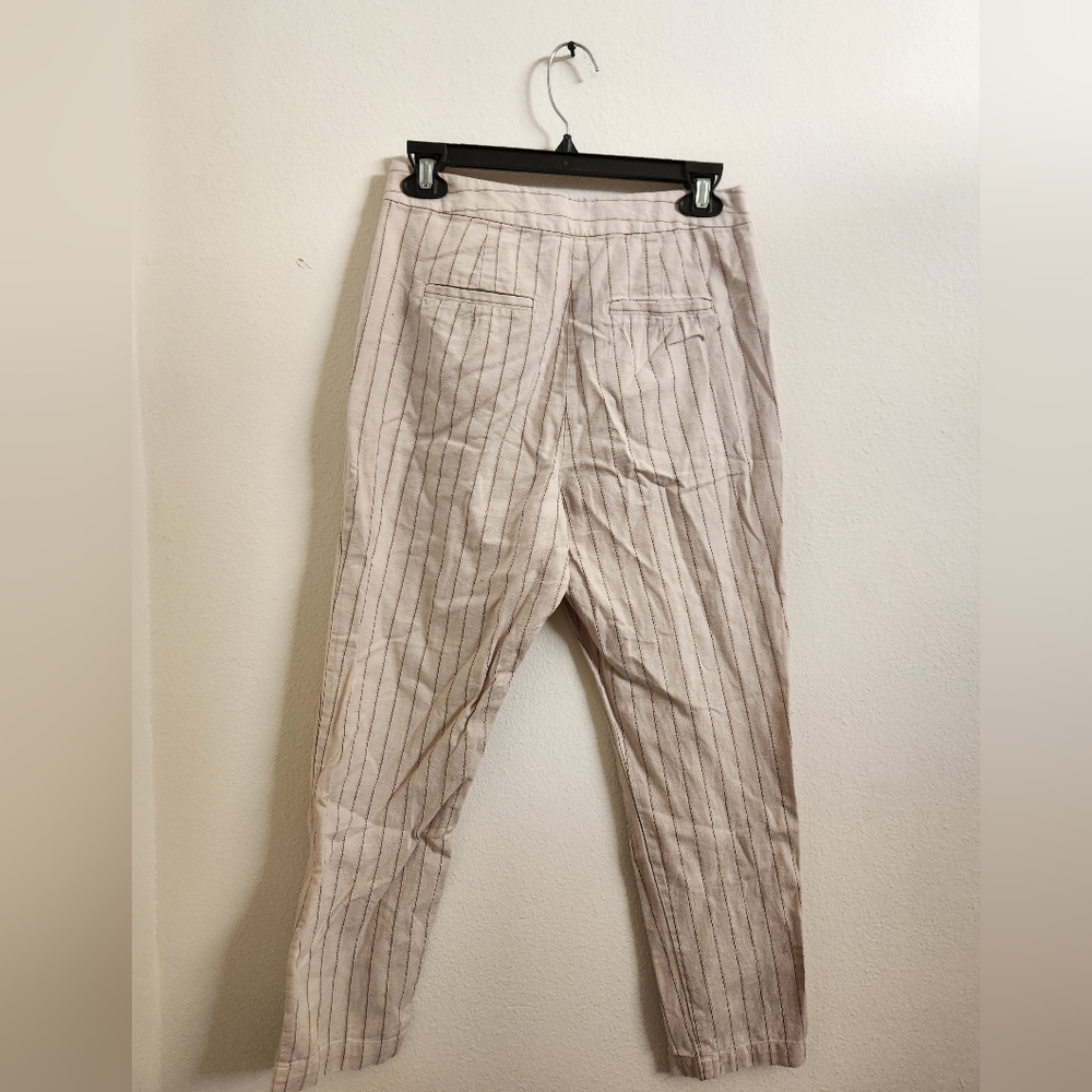 ASOS Women's Vertical Striped Dress Pants Striaght Leg Beige Linen Blend Size 4 - Picture 7 of 9